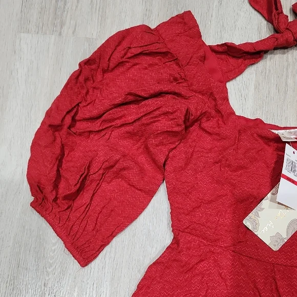 Red Puff-Sleeve Tie-Back Mini Dress - Picture 3 of 10